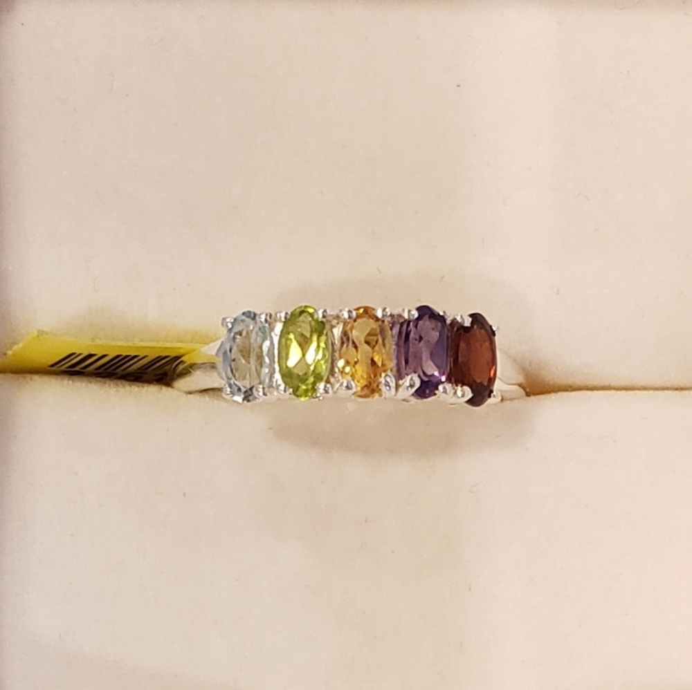 925 Sterling silver multi gemstone ring.